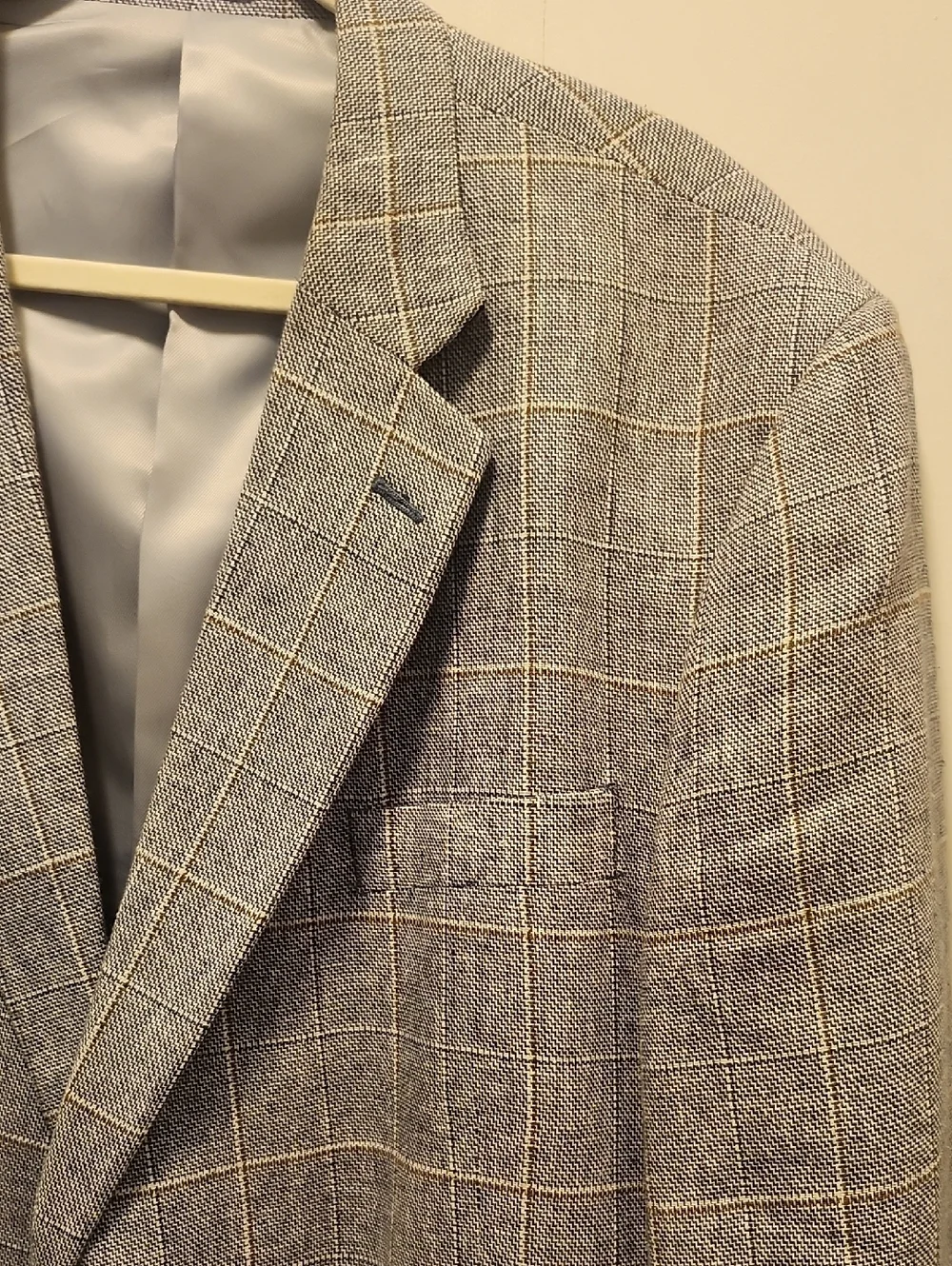 Stafford Sport Coat Blazer Mens Size 50 R Linen Cotton Blend Blue Window Pane